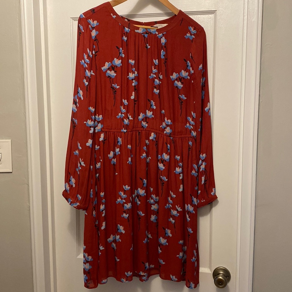 Loft | Rust and floral long sleeve dress | L